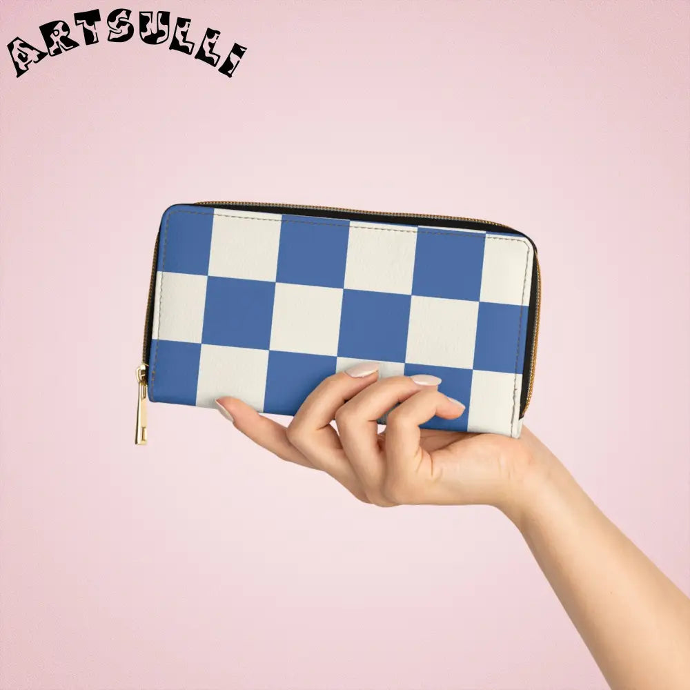 JAKKOUTTHEBXX Checkerboard Blue Zipper Wallet JAKKOUTTHEBXX Artsulli