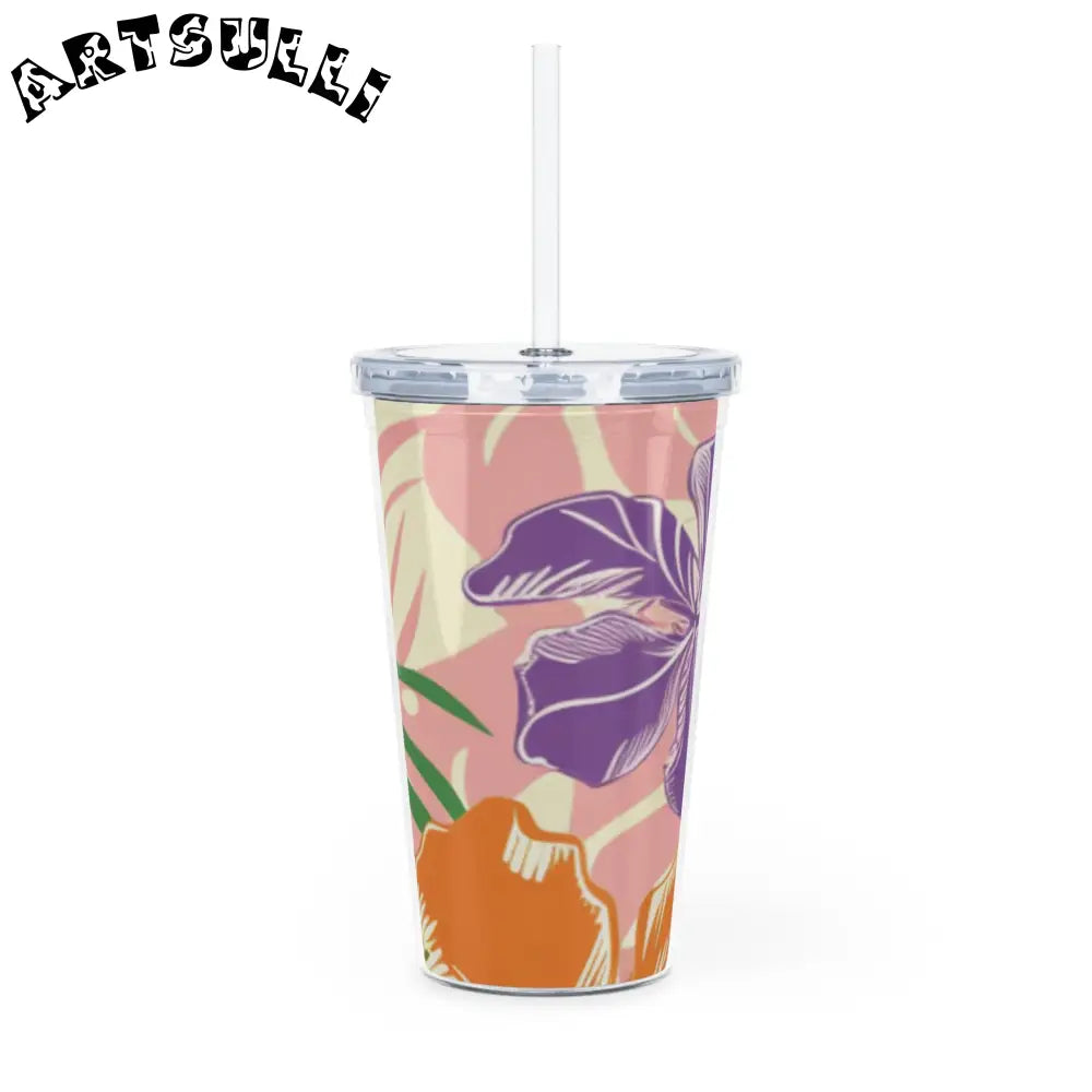 JAKKOUTTHEBXX Tropical Floral Plastic Tumbler with Lid and Straw 2025
