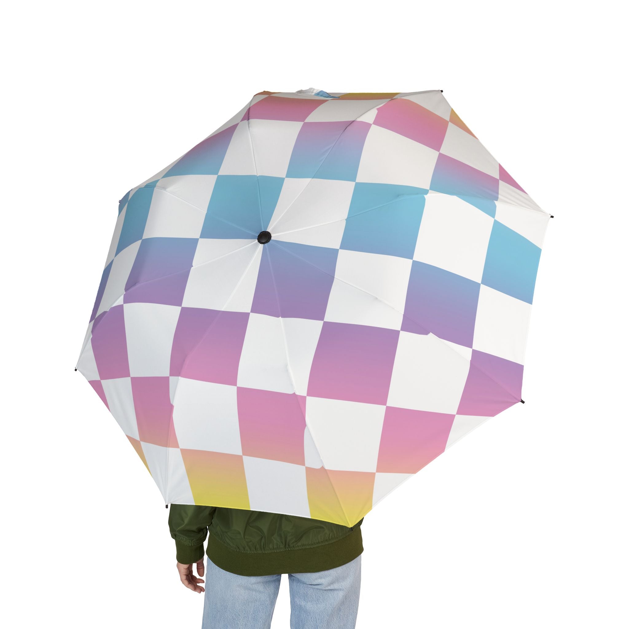 Vaporwave Check Semi-Automatic Foldable Umbrella, Artsulli - Art is Long, Life is Short, Accessories, , , , , , , 