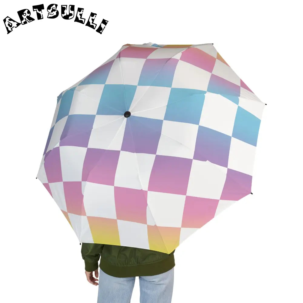 JAKKOUTTHEBXX Vaporwave Check Semi-Automatic Foldable Umbrella