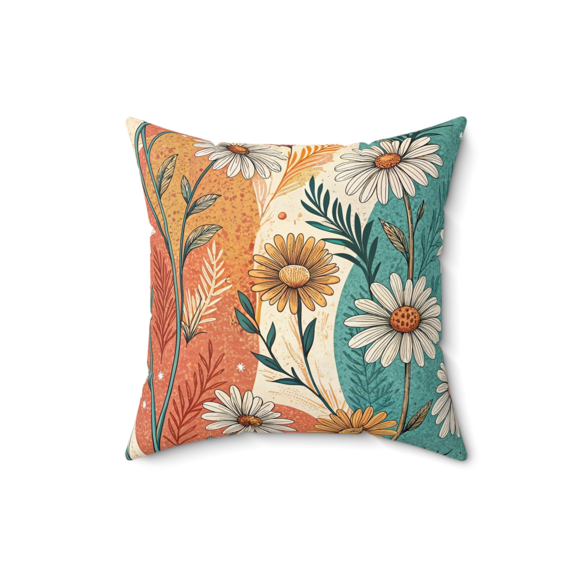 Retro Daisy Dream Spun Polyester Square Pillow, Artsulli - Art is Long, Life is Short, Home Decor, Size, 16" × 16", , , , , 21876263441703282353