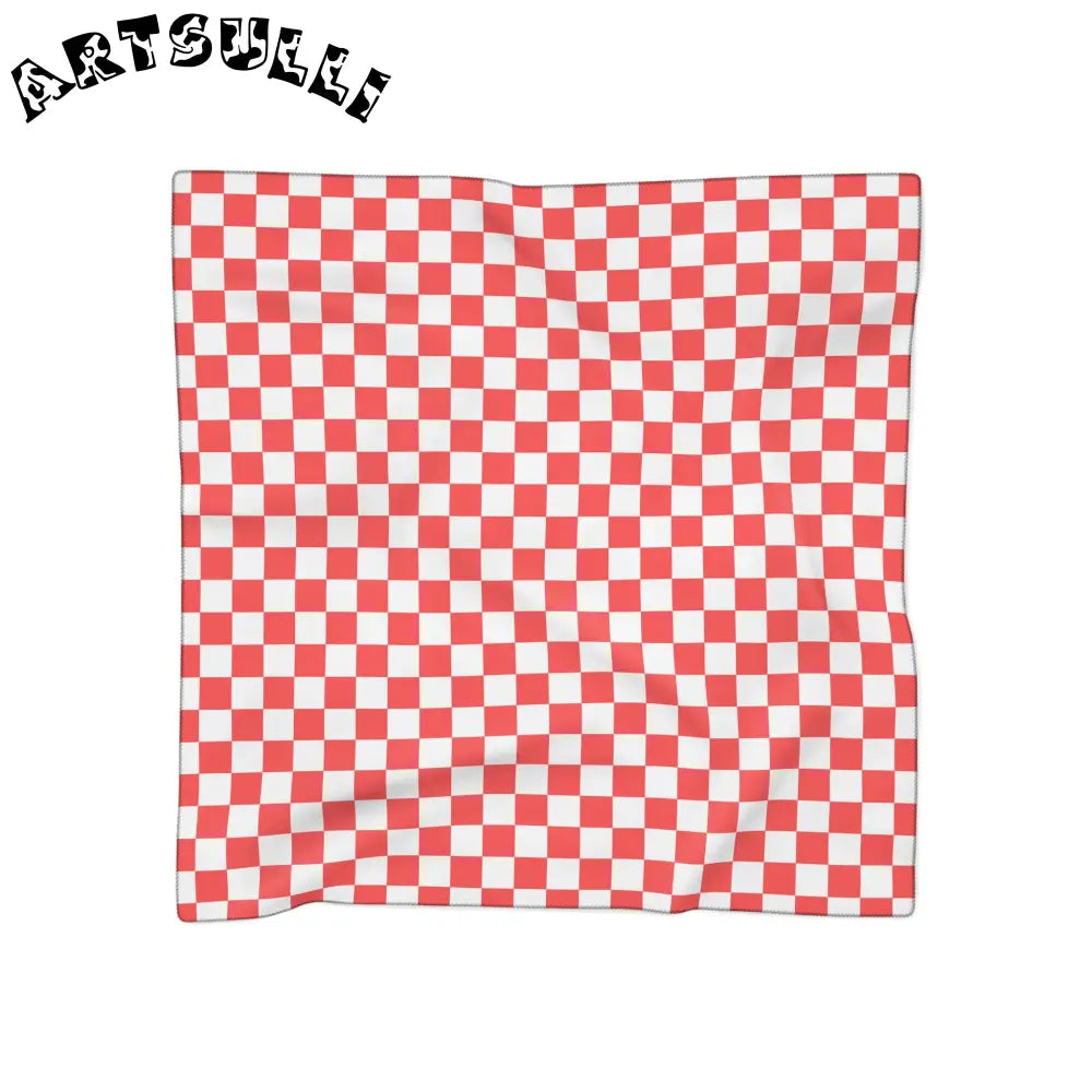 JAKKOUTTHEBXX Checkerboard II Red and White Poly Scarf JAKKOUTTHEBXX