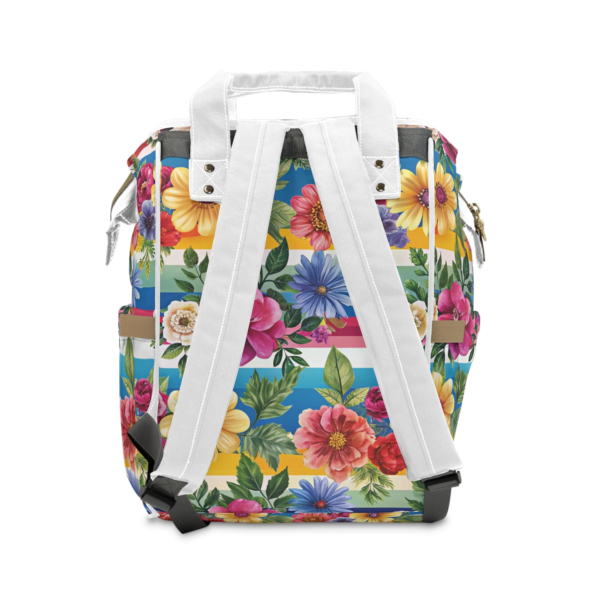 Floral Stripe 4K Multifunctional Diaper Backpack, Artsulli - Art is Long, Life is Short, Bags, , , , , , , 