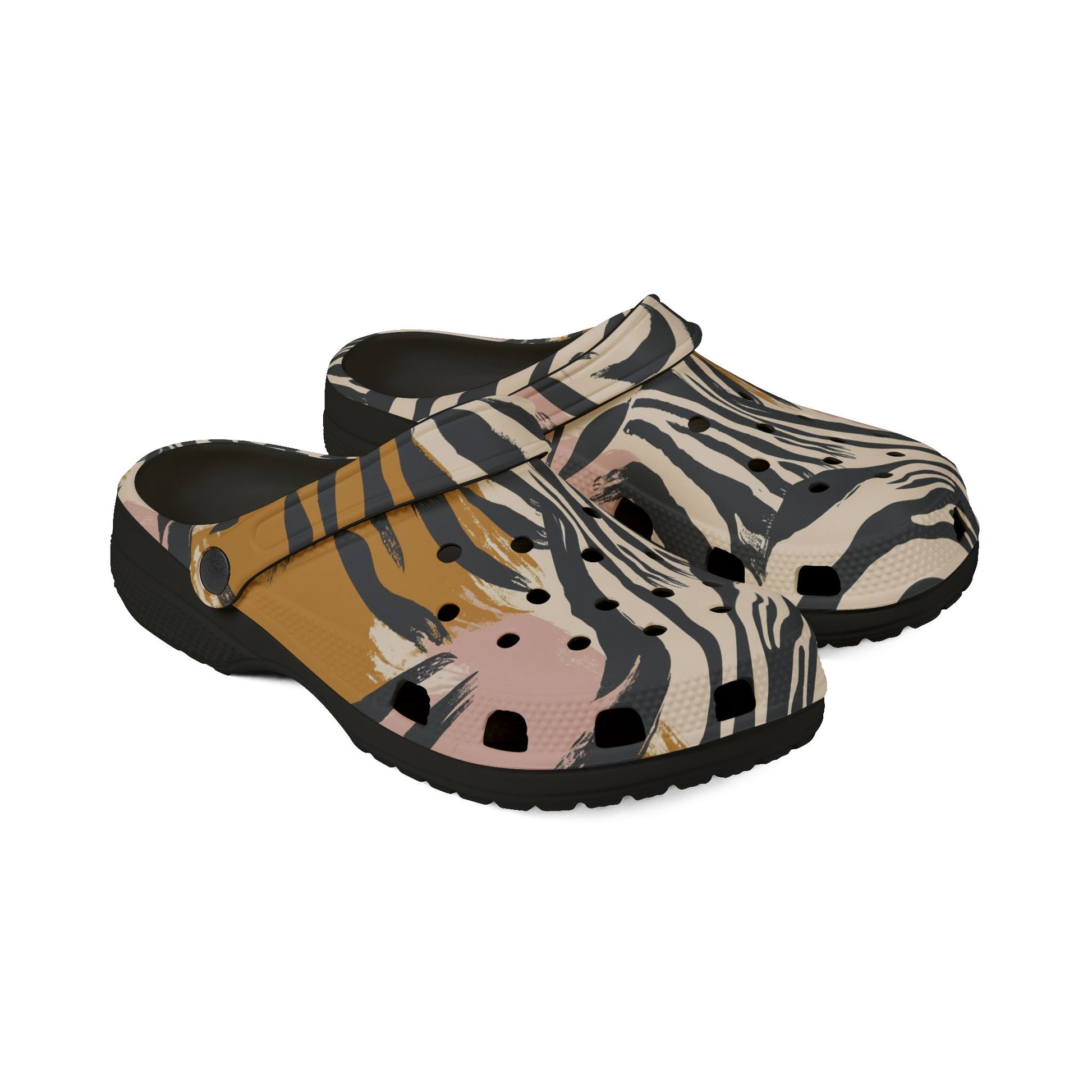 Beige Zebra Jungle Flats EVA Foam Rubber Shoes (AOP), Artsulli - Art is Long, Life is Short, Shoes, , , , , , , 