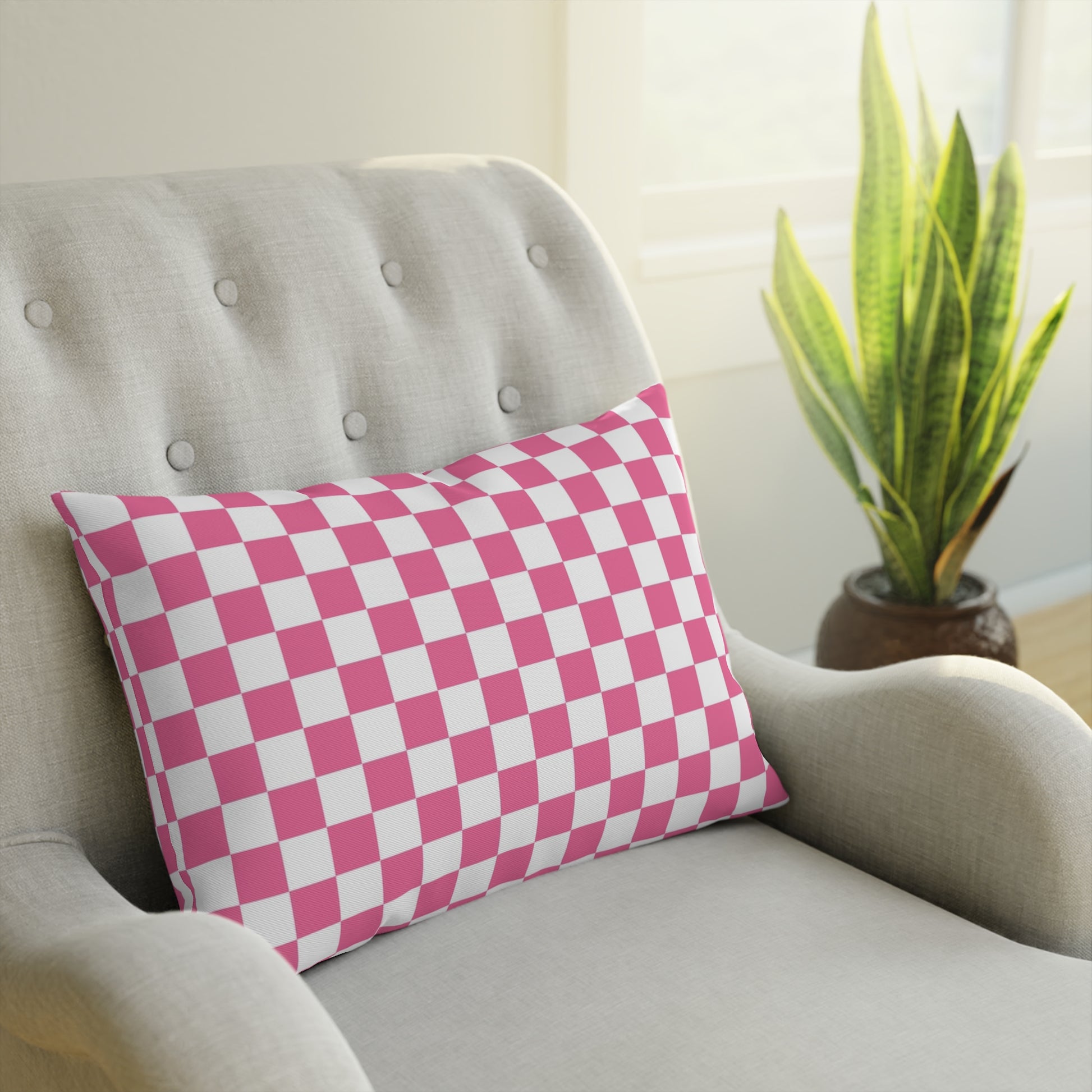 Yuyushiki Pink Check Cushion, Artsulli - Art is Long, Life is Short, Home Decor, , , , , , , 