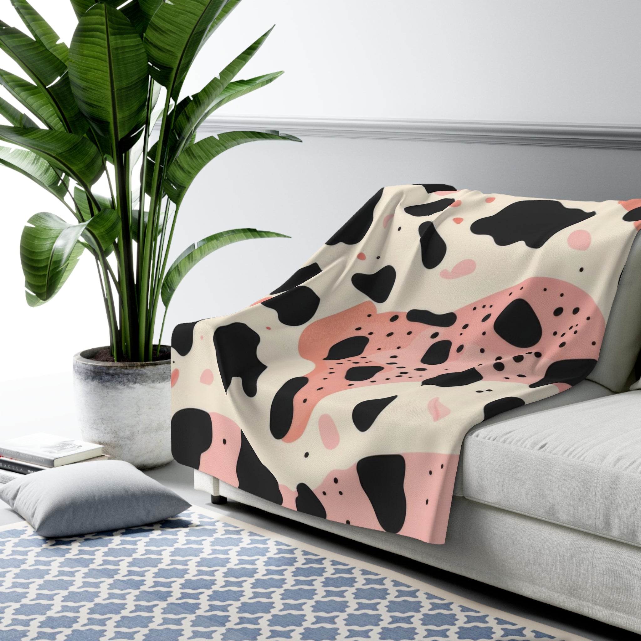 Organic Cow Print Cream and Pink Sherpa Fleece Blanket, Artsulli - Art is Long, Life is Short, Home Decor, , , , , , , 