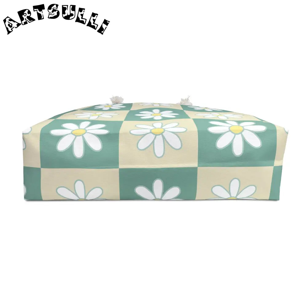 JAKKOUTTHEBXX Retro Daisy Checkerboard Green and Tan Weekender Bag
