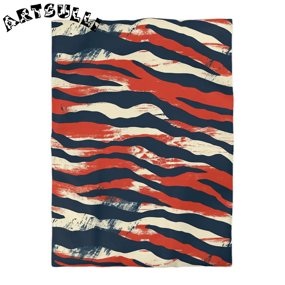 JAKKOUTTHEBXX Art Printed Abstract Striped Throw Blanket Red Navy