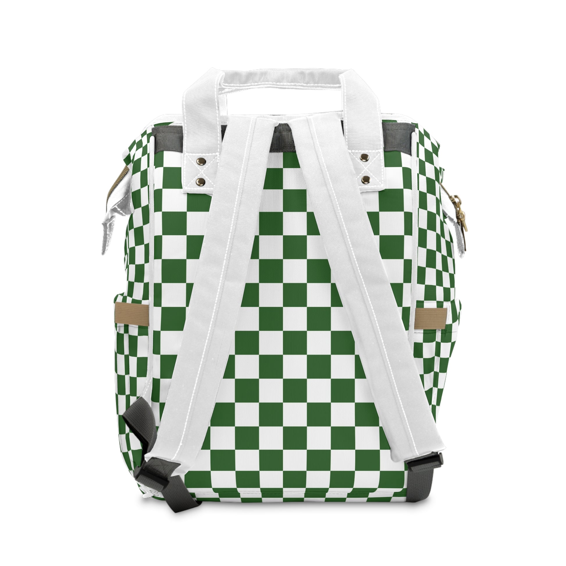 Checkerboard White and Dark Green Multifunctional Diaper Backpack, Artsulli - Art is Long, Life is Short, Bags, , , , , , , 