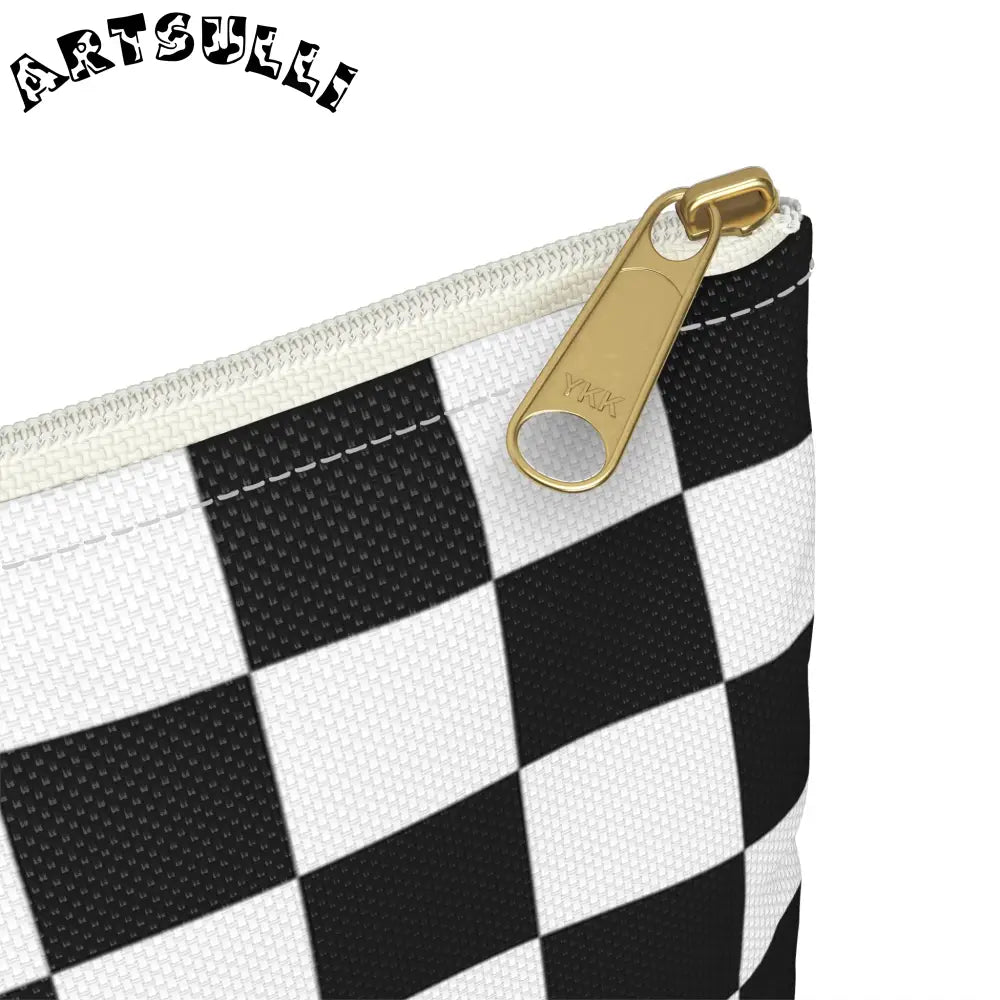 JAKKOUTTHEBXX Checkerboard White and Black Accessory Pouch