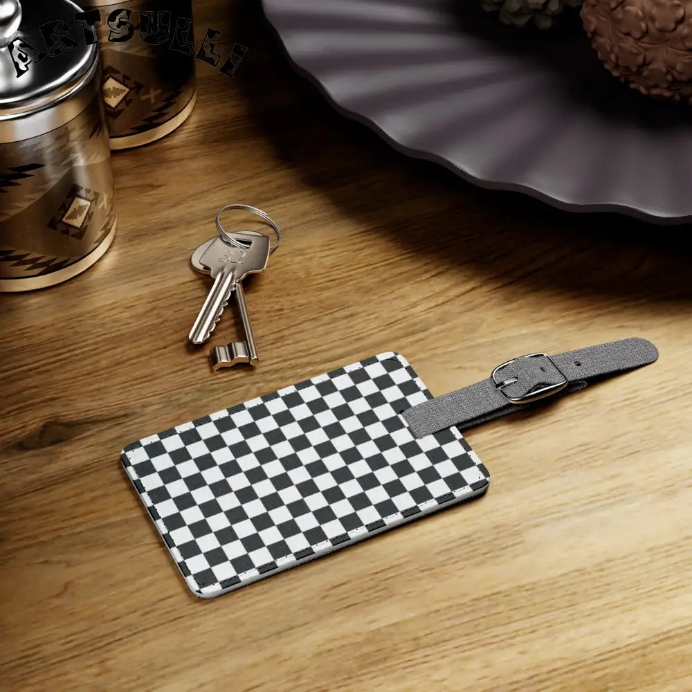 JAKKOUTTHEBXX Checkerboard White and Black Saffiano Polyester