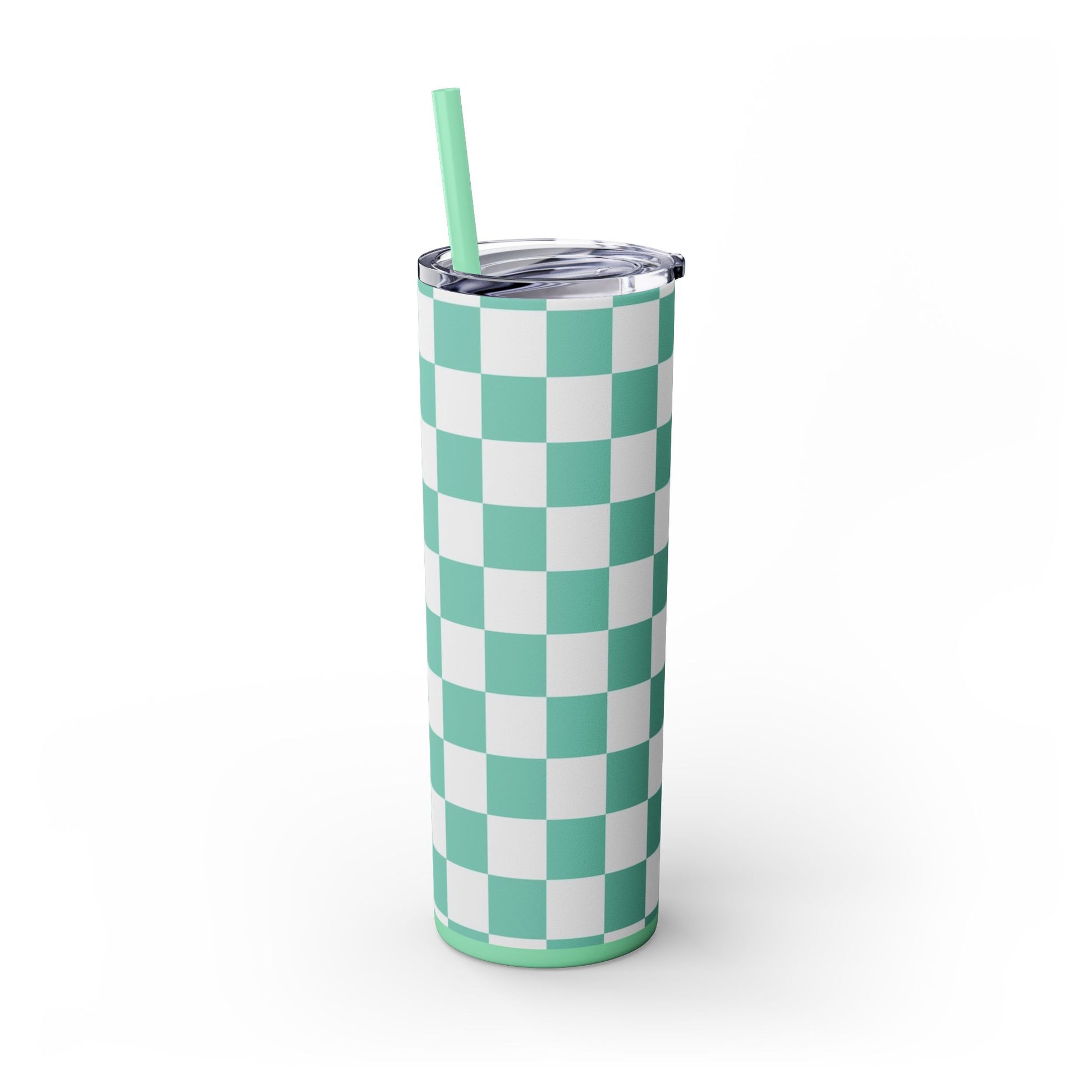 Checkerboard Light Green Skinny Tumbler with Straw, 20oz, Artsulli - Art is Long, Life is Short, Mug, , , , , , , 