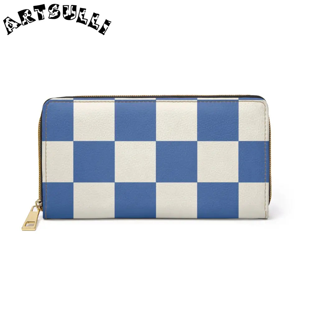 JAKKOUTTHEBXX Checkerboard Blue Zipper Wallet JAKKOUTTHEBXX Artsulli