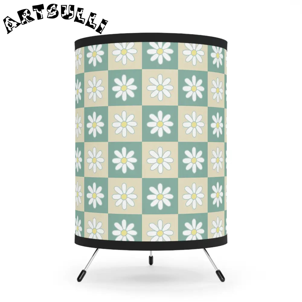 JAKKOUTTHEBXX Retro Daisy Checkerboard Green and Tan Tripod Lamp