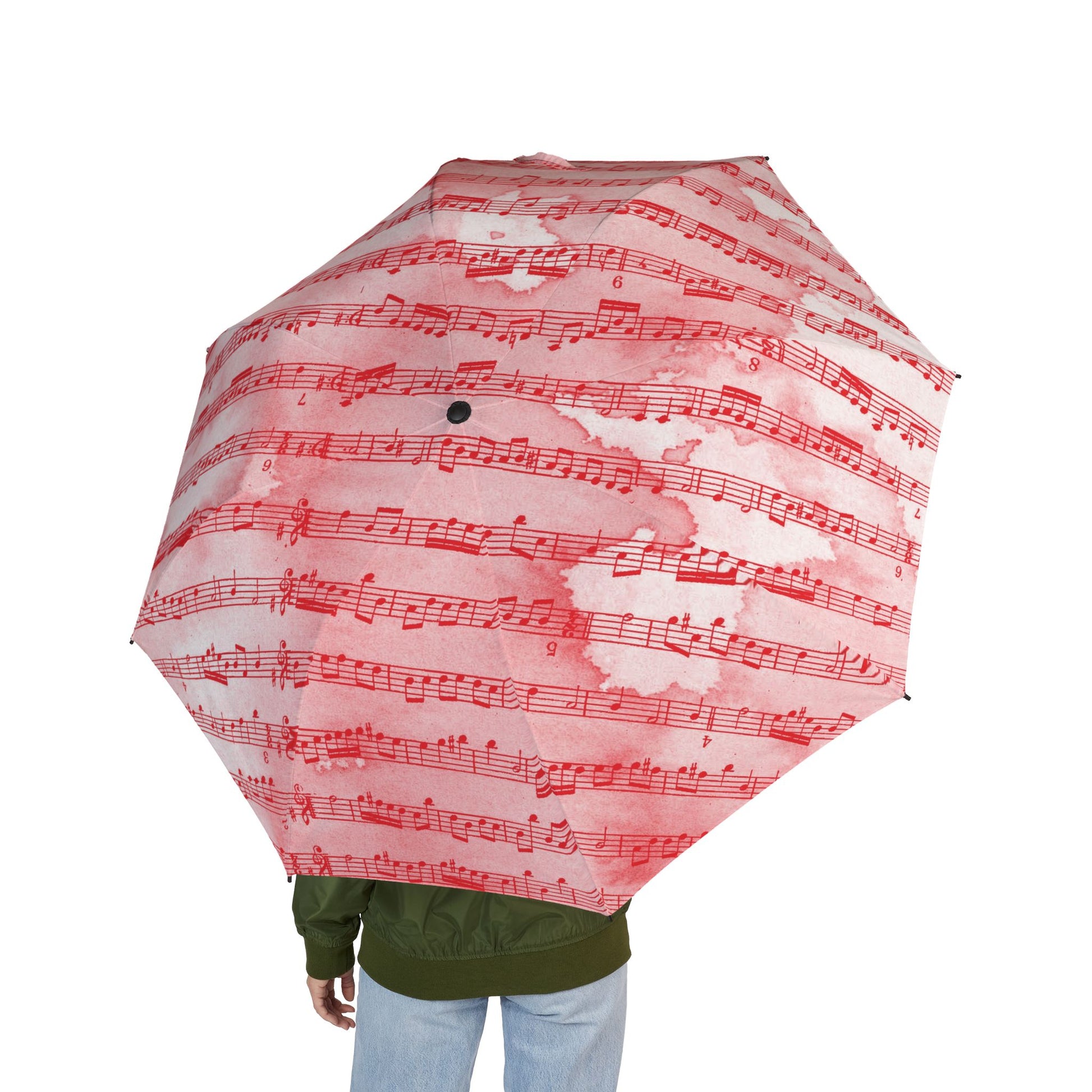 Drip Spill Type Beat Sheet Music II Red Semi-Automatic Foldable Umbrella, Artsulli - Art is Long, Life is Short, Accessories, , , , , , , 