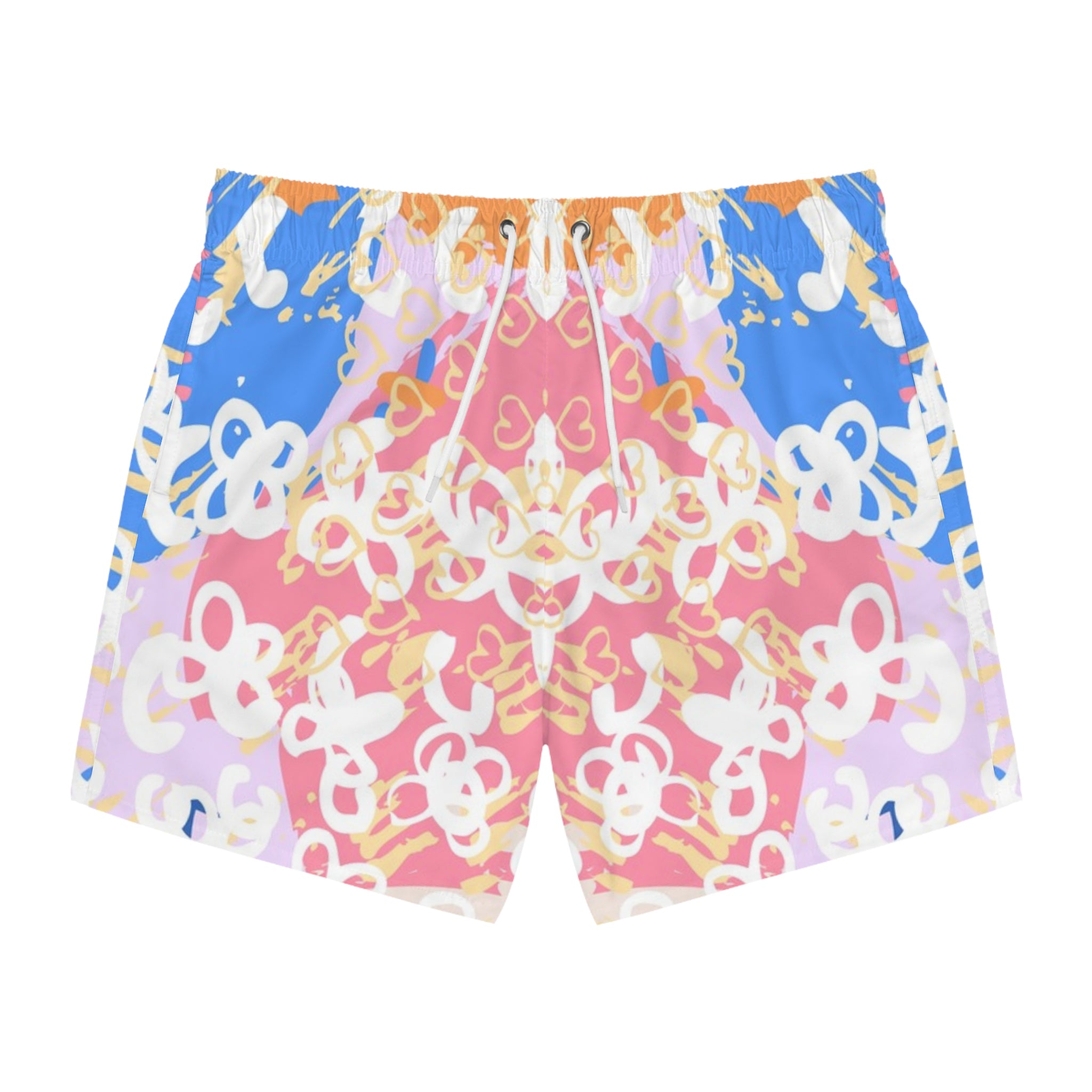 Flowers x Doodles x Hearts Multi-Color Swim Trunks (AOP), Artsulli - Art is Long, Life is Short, All Over Prints, Size, XS, Color, Seam thread color automatically matched to design, , , 11444515899503207149