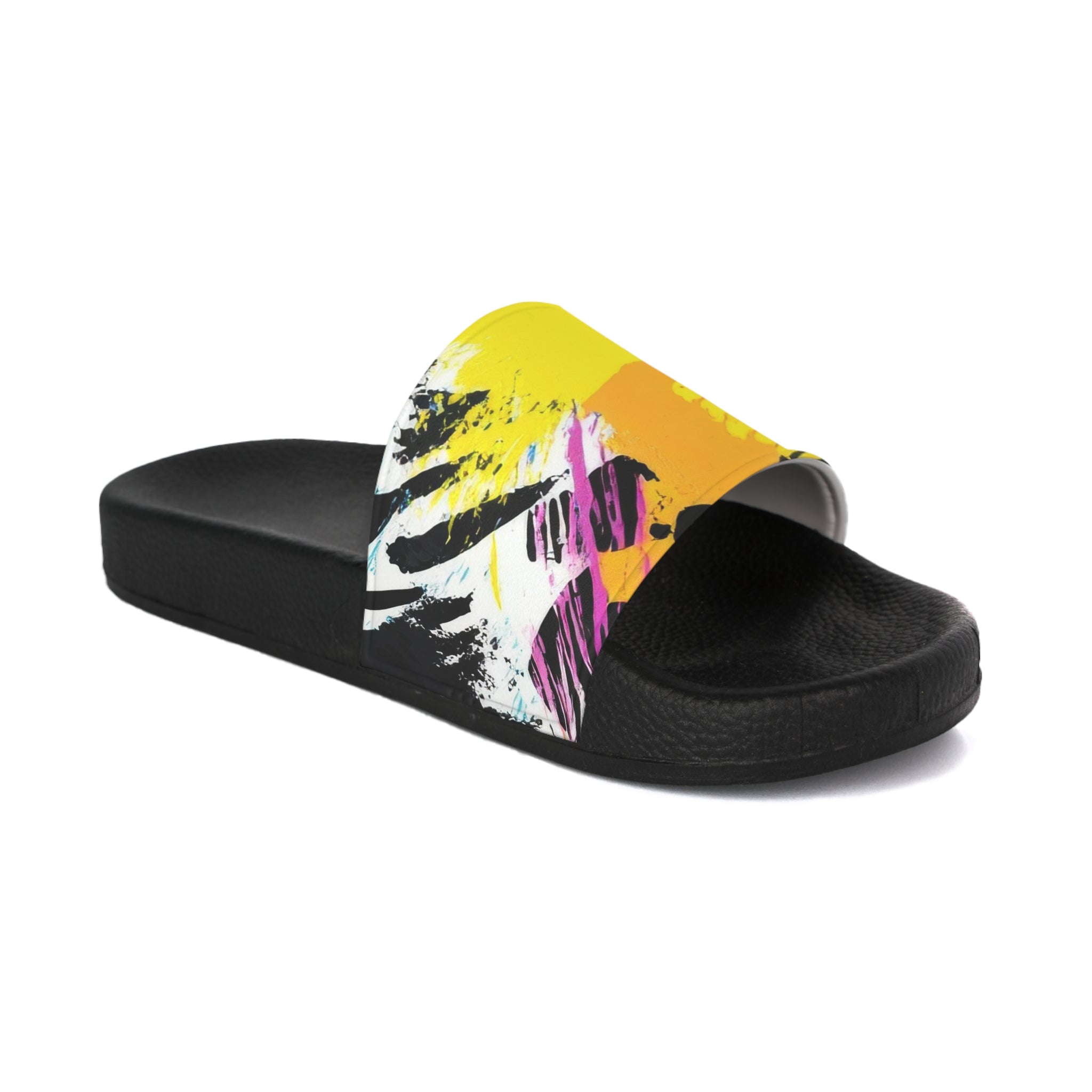 Zebra Stripes x Leopard Print x Paint Splatter Multi-Color Women's Slide Sandals, Artsulli - Art is Long, Life is Short, Shoes, Color, Black sole, Size, US 5, , , 18023592427131