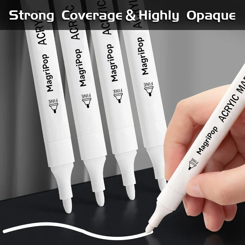 5pcs White Acrylic Marker,Permanent Pen Art Supplies for Black Paper,Tire,Plastic,Stone,Metal,Painting for Artists,Beginners