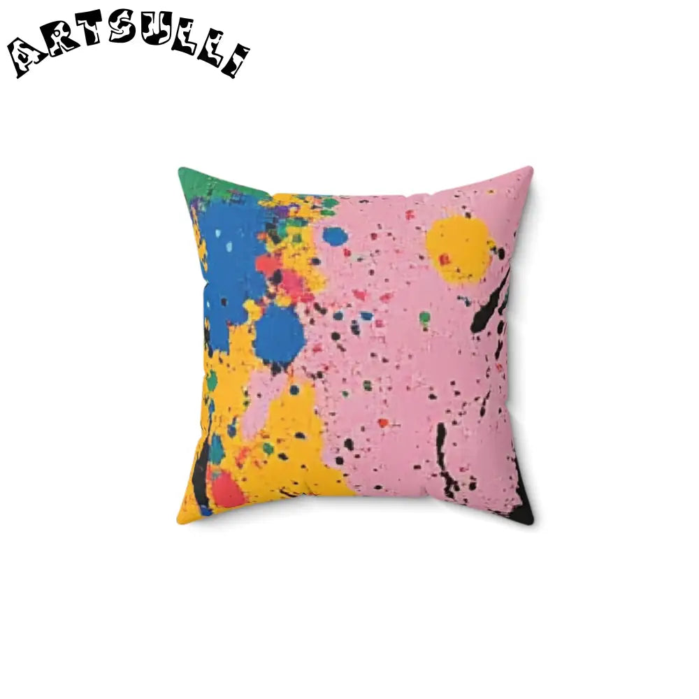 JAKKOUTTHEBXX The Colors Of Paint Splatter Faux Suede Square Pillow