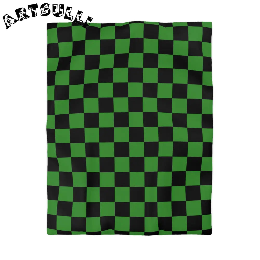 JAKKOUTTHEBXX Checkerboard Green and Black Microfiber Duvet Cover