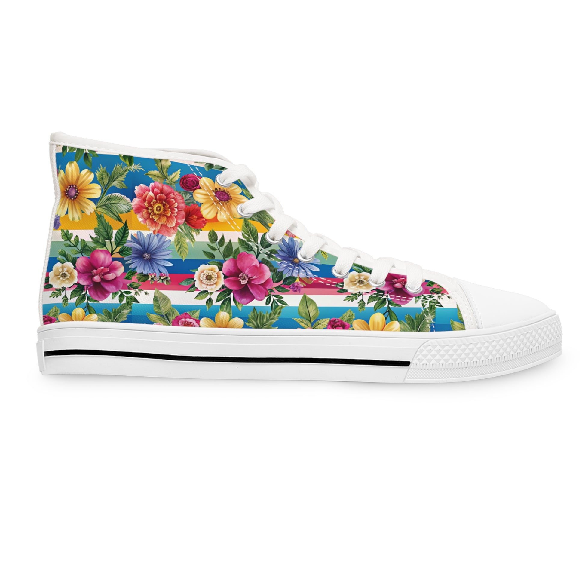 Floral Stripe 4K III Women's High Top Sneakers, Artsulli - Art is Long, Life is Short, Shoes, , , , , , , 