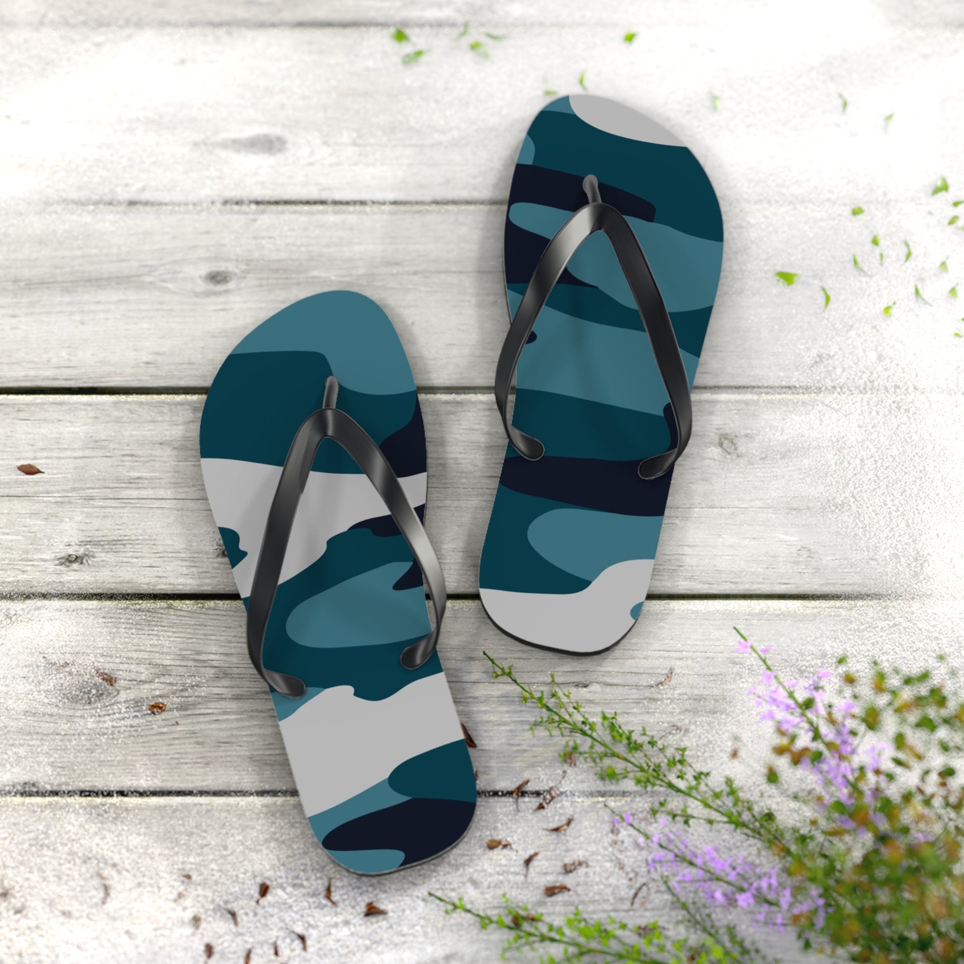 Blue Camouflage Flip Flops, Artsulli - Art is Long, Life is Short, Shoes, , , , , , , 
