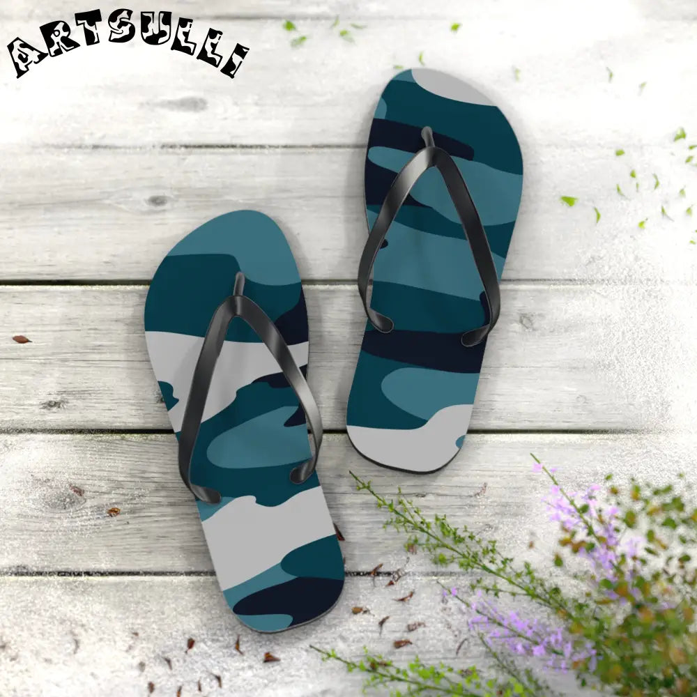 JAKKOUTTHEBXX Blue Camouflage Flip Flops JAKKOUTTHEBXX Artsulli