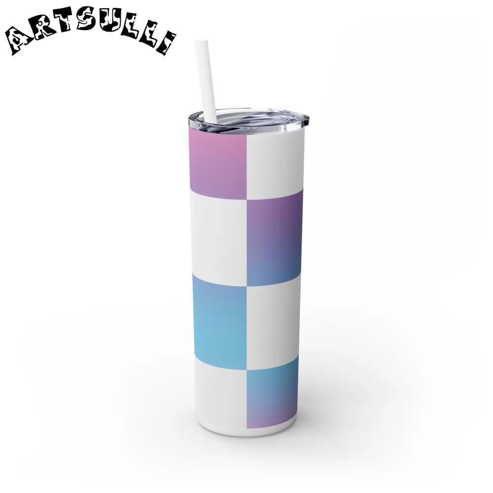 JAKKOUTTHEBXX Vaporwave Check Skinny Tumbler with Straw 20oz