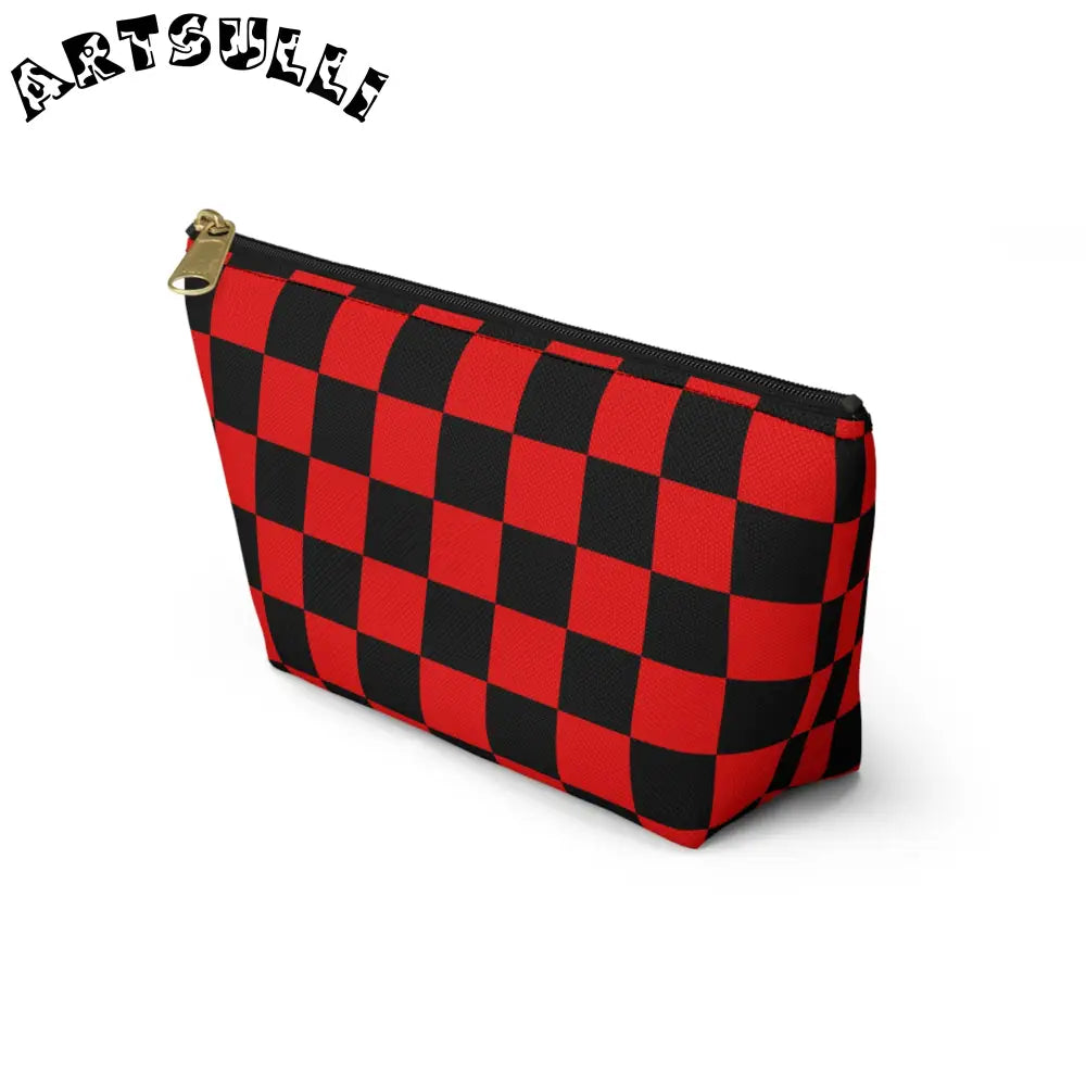 JAKKOUTTHEBXX Checkerboard Red and Black Accessory Pouch w T-bottom