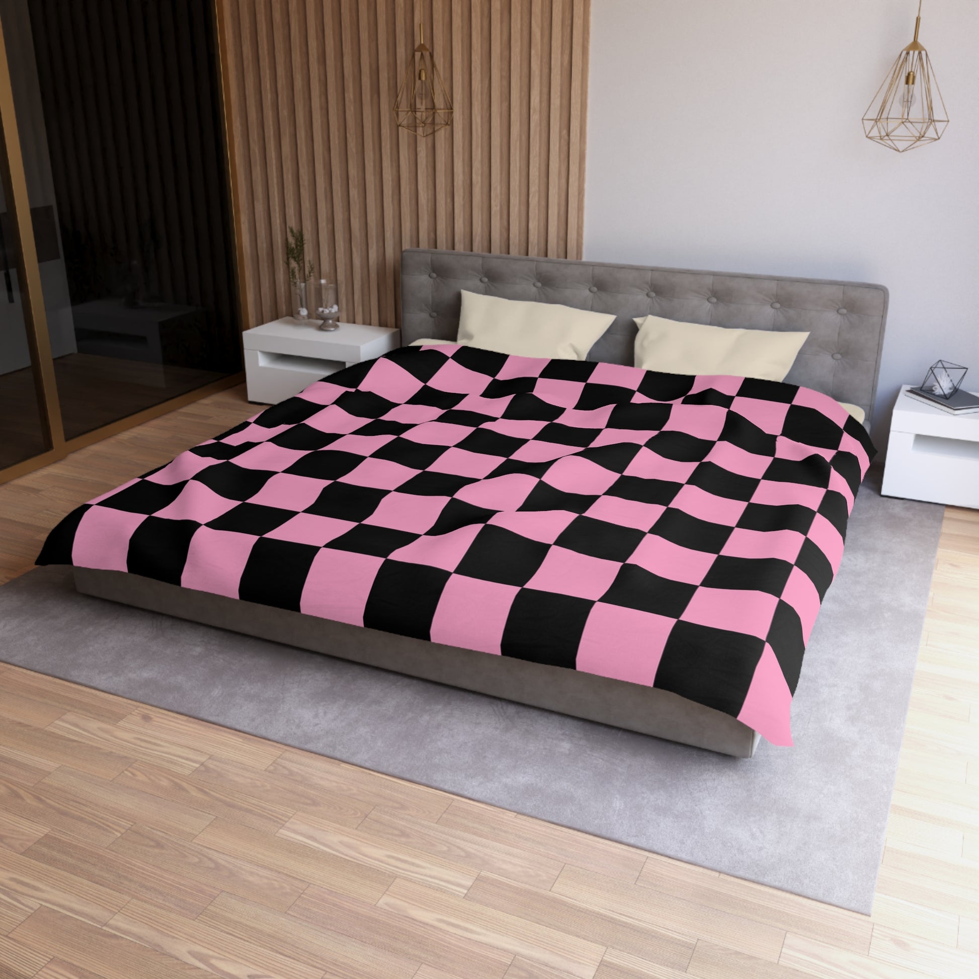 Checkerboard Black and Pink Microfiber Duvet Cover, Artsulli - Art is Long, Life is Short, Home Decor, , , , , , , 