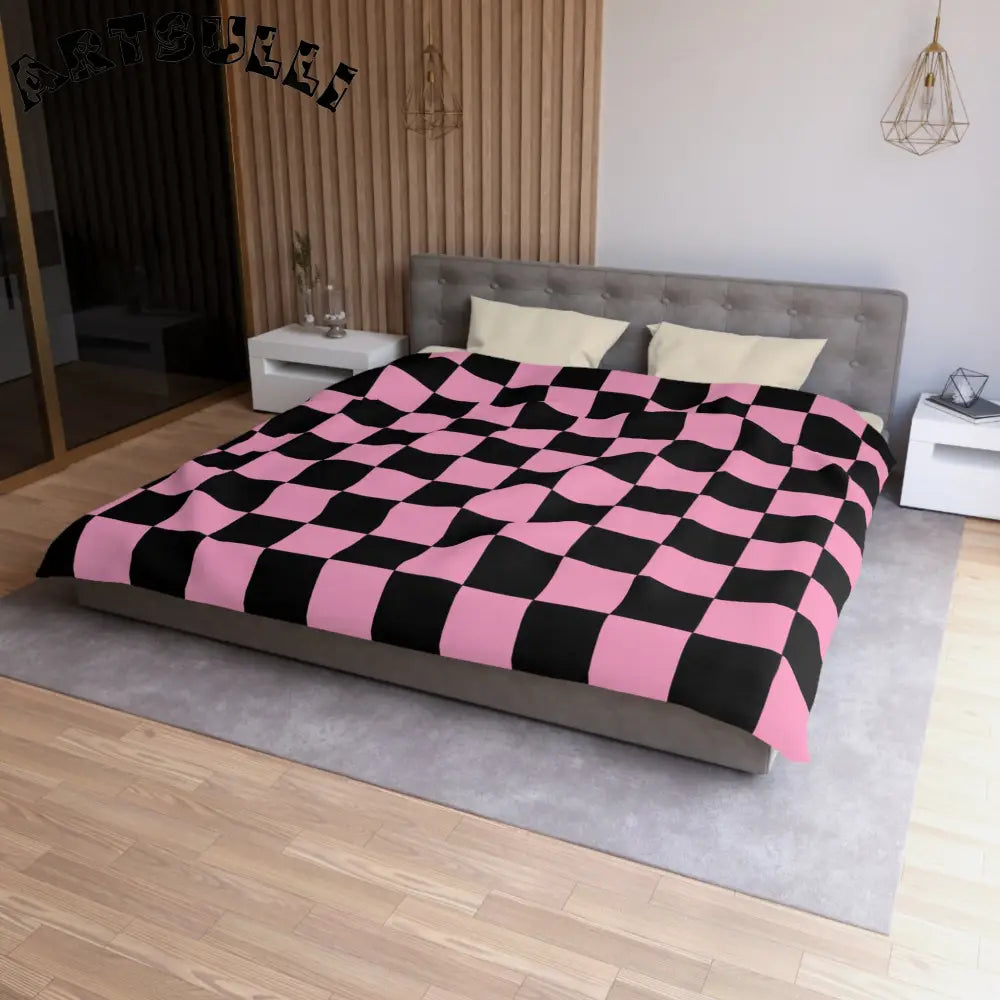 JAKKOUTTHEBXX Checkerboard Black and Pink Microfiber Duvet Cover