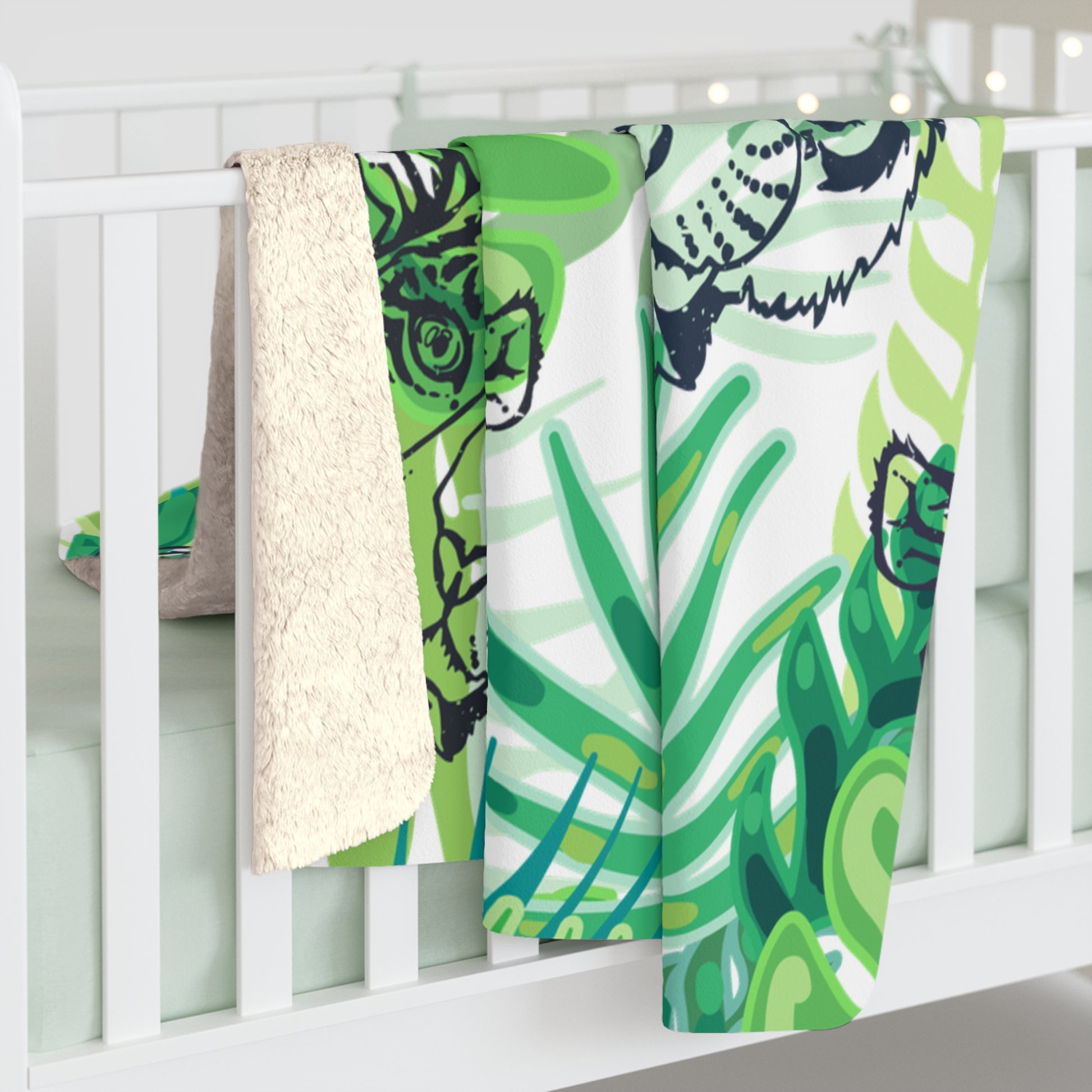 Tropical Jungle Tigers Green Sherpa Fleece Blanket, Artsulli - Art is Long, Life is Short, Home Decor, , , , , , , 