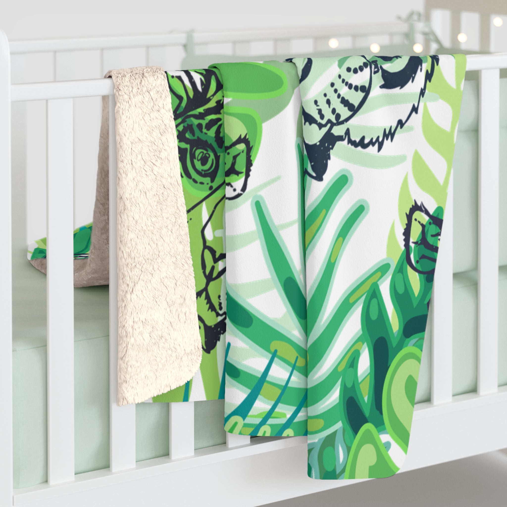 Tropical Jungle Tigers Green Sherpa Fleece Blanket, Artsulli - Art is Long, Life is Short, Home Decor, , , , , , , 