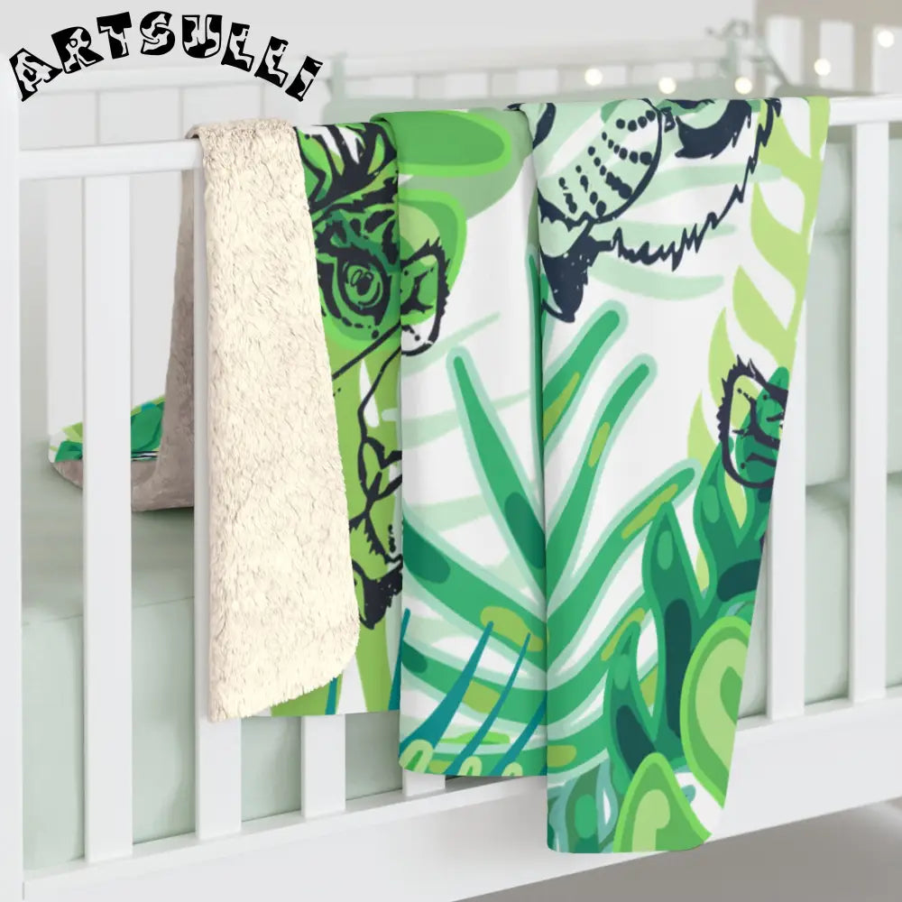 JAKKOUTTHEBXX Tropical Jungle Tigers Green Sherpa Fleece Blanket