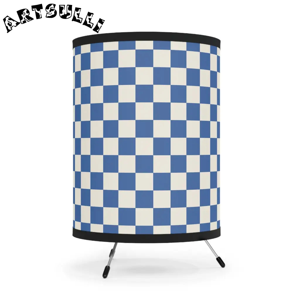 JAKKOUTTHEBXX Checkerboard Blue Tripod Lamp with High-Res Printed