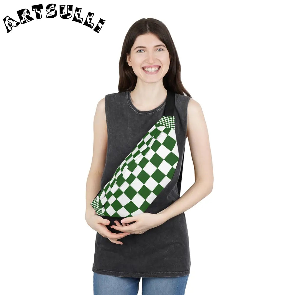 JAKKOUTTHEBXX Checkerboard White and Dark Green Large Fanny Pack