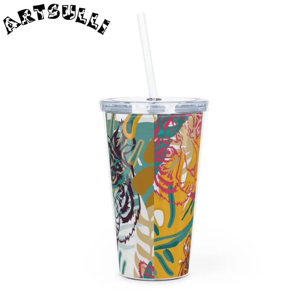 JAKKOUTTHEBXX Tropical Jungle Tigers Brown and Green Plastic Tumbler