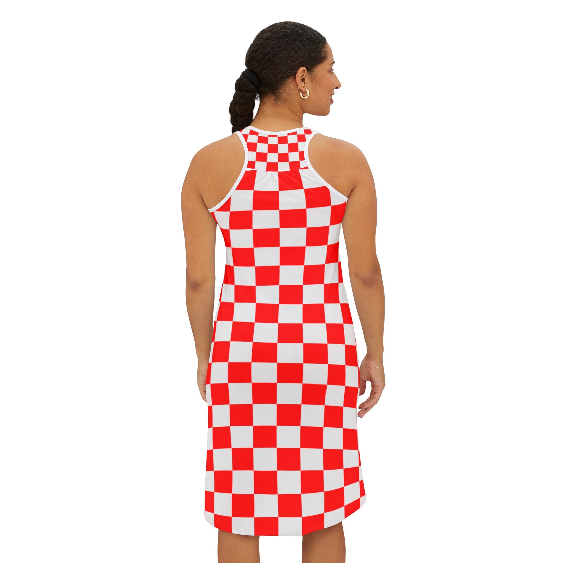 Checkerboard Red and White Women's Racerback Dress (AOP), Artsulli - Art is Long, Life is Short, Tank Top, , , , , , , 