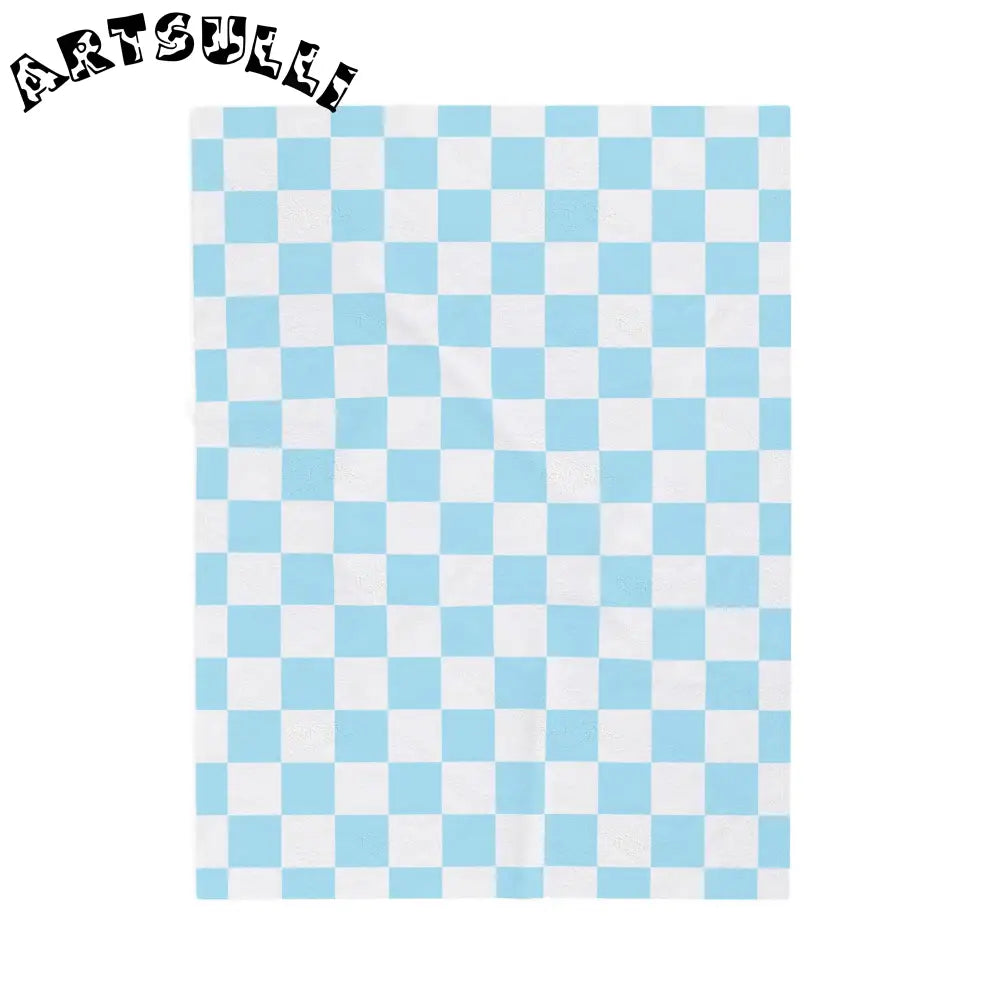 JAKKOUTTHEBXX Checkerboard Sky Blue Velveteen Plush Blanket