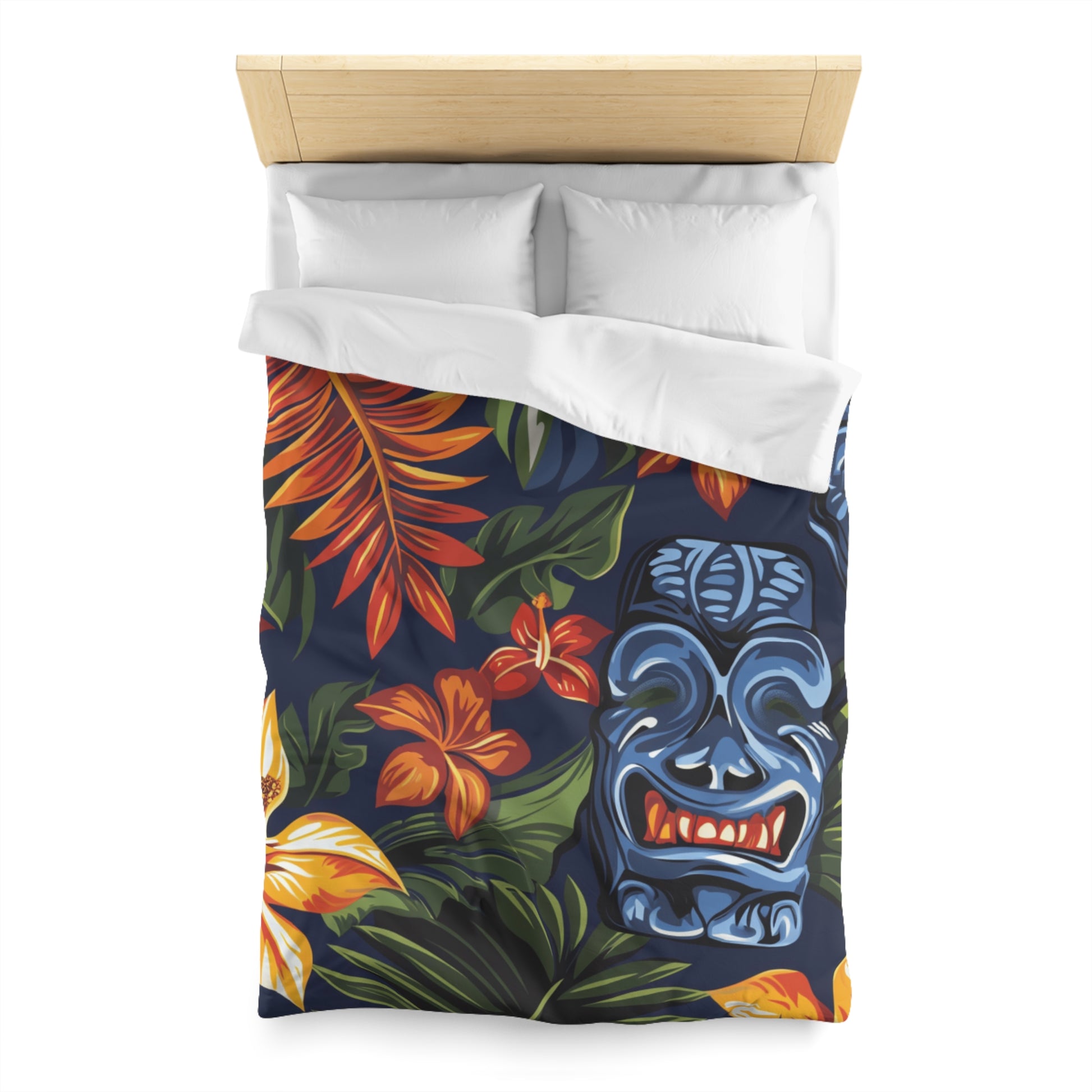 Tiki Bloom Navy Microfiber Duvet Cover, Artsulli - Art is Long, Life is Short, Home Decor, , , , , , , 