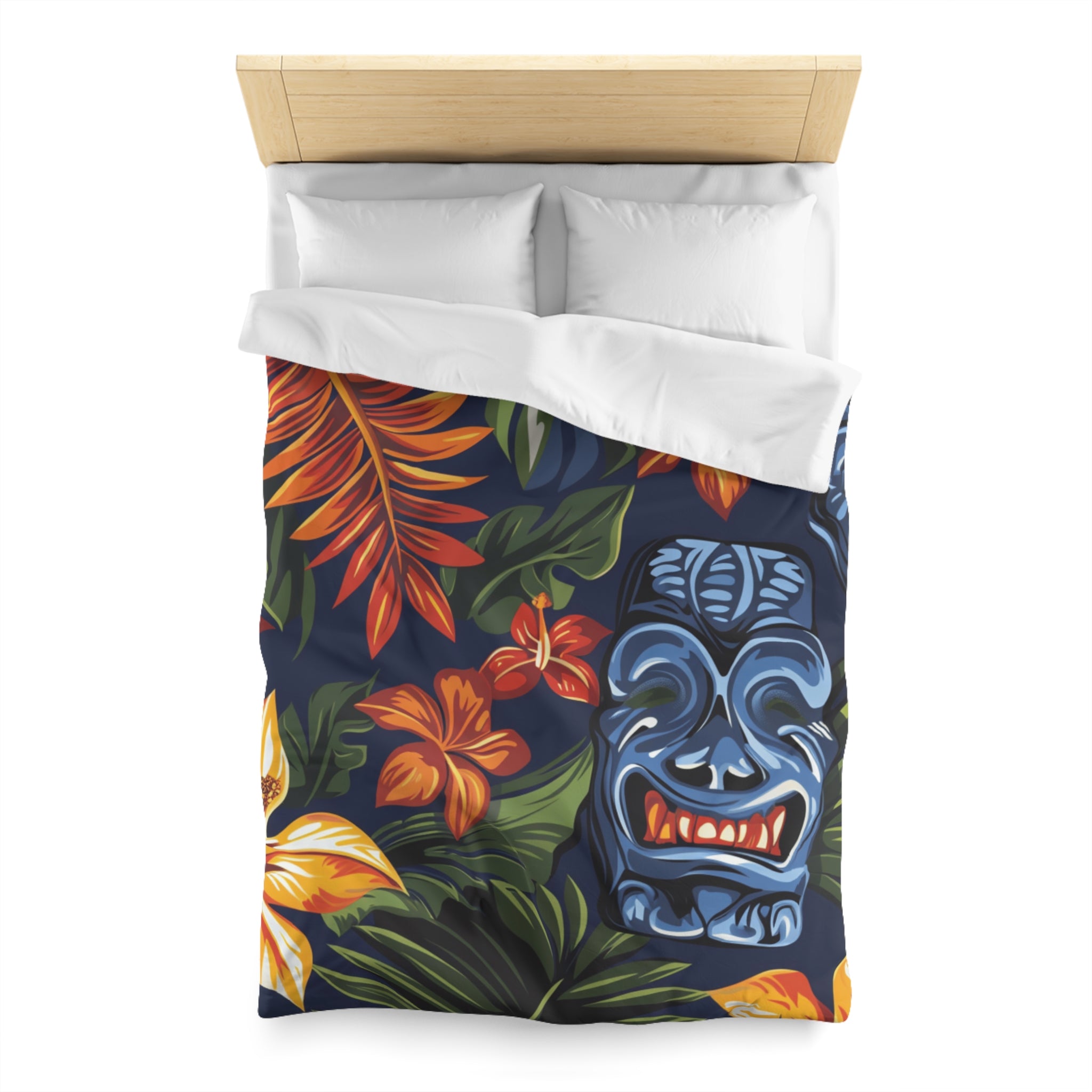 Tiki Bloom Navy Microfiber Duvet Cover, Artsulli - Art is Long, Life is Short, Home Decor, , , , , , , 