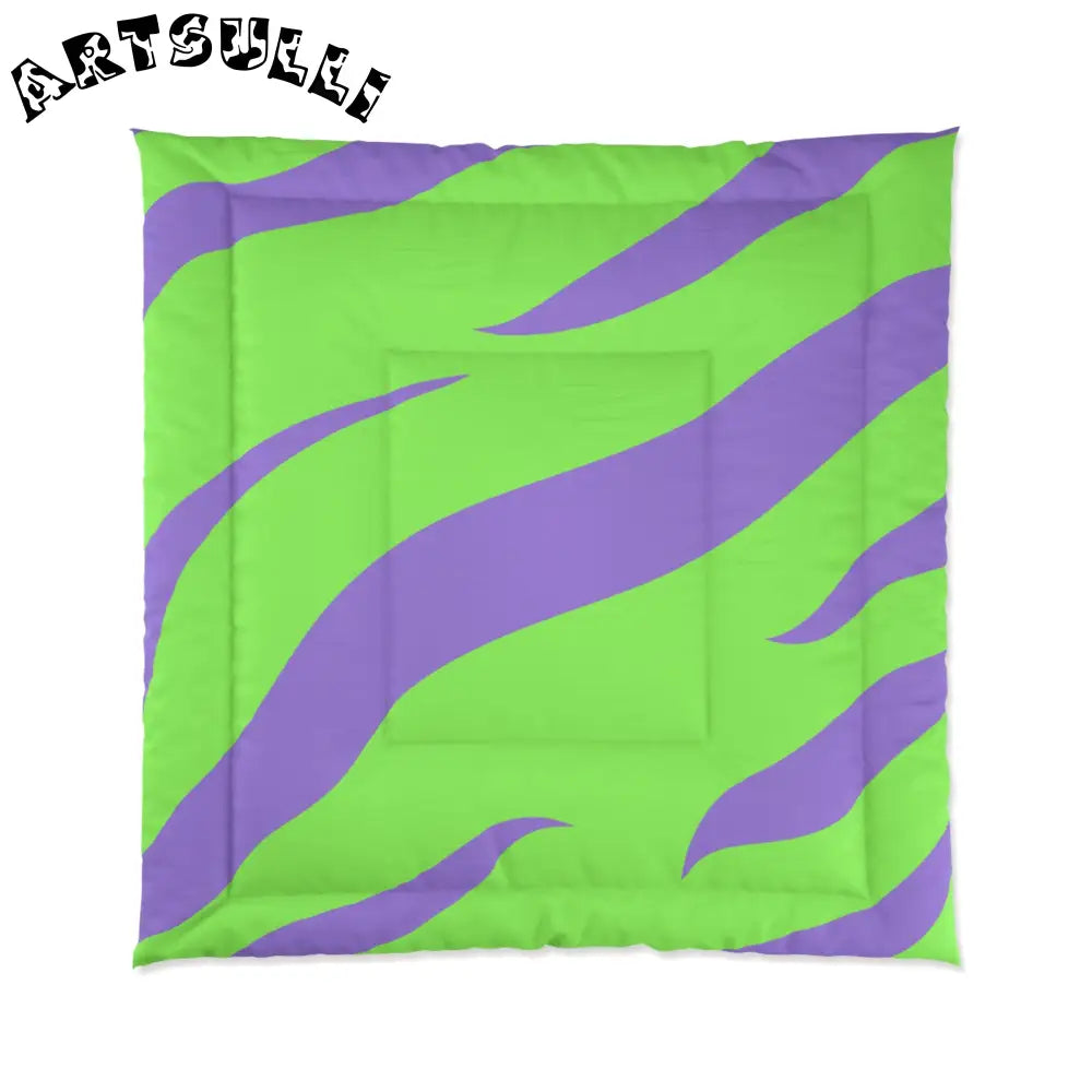 JAKKOUTTHEBXX Tyrannosaurus Print Green and Purple Comforter