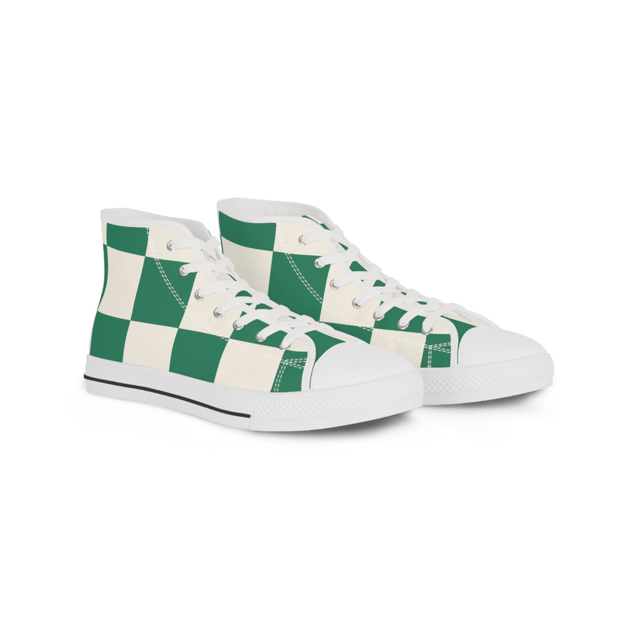 Checkerboard Dark Green Men's High Top Sneakers, Artsulli - Art is Long, Life is Short, Shoes, Size, US 5, Color, White sole, , , 54411000972420638057