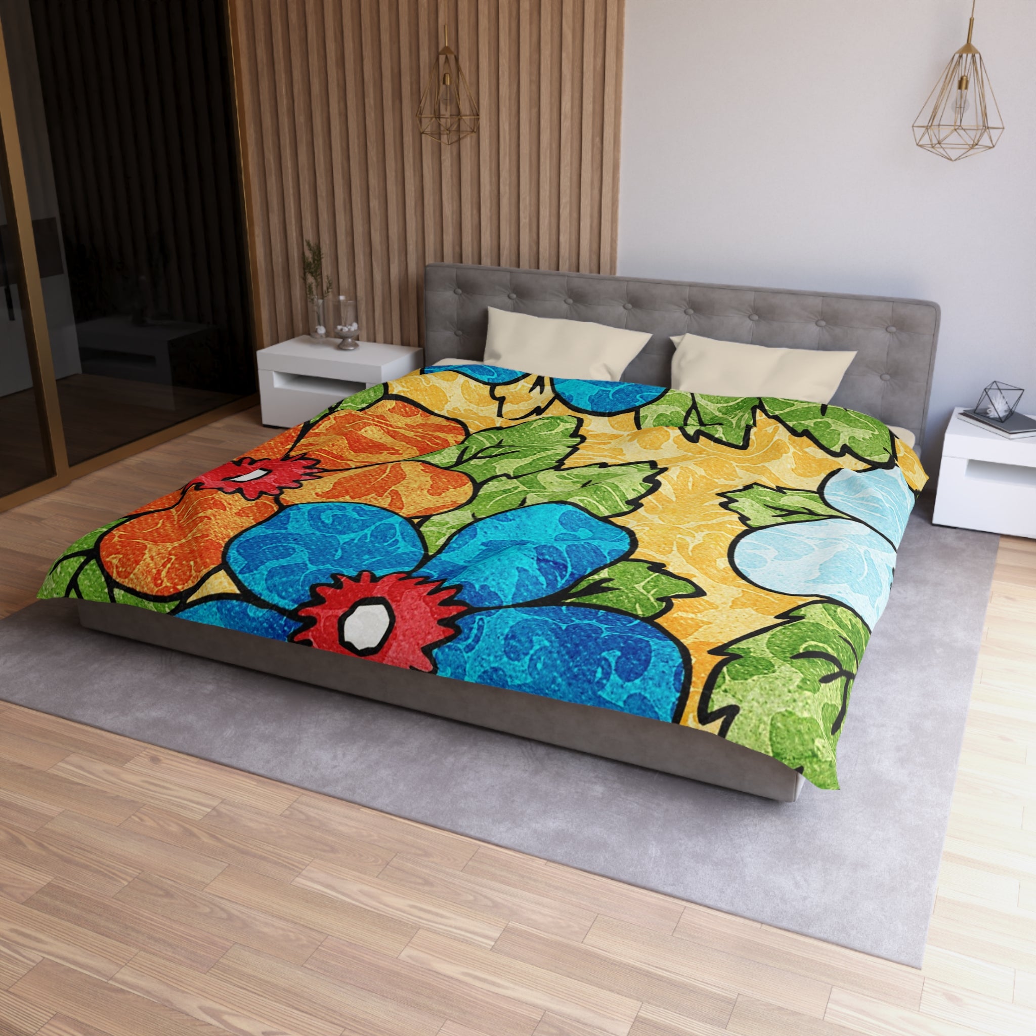 Groovy Yellow Floral Kl Microfiber Duvet Cover, Artsulli - Art is Long, Life is Short, Home Decor, , , , , , , 