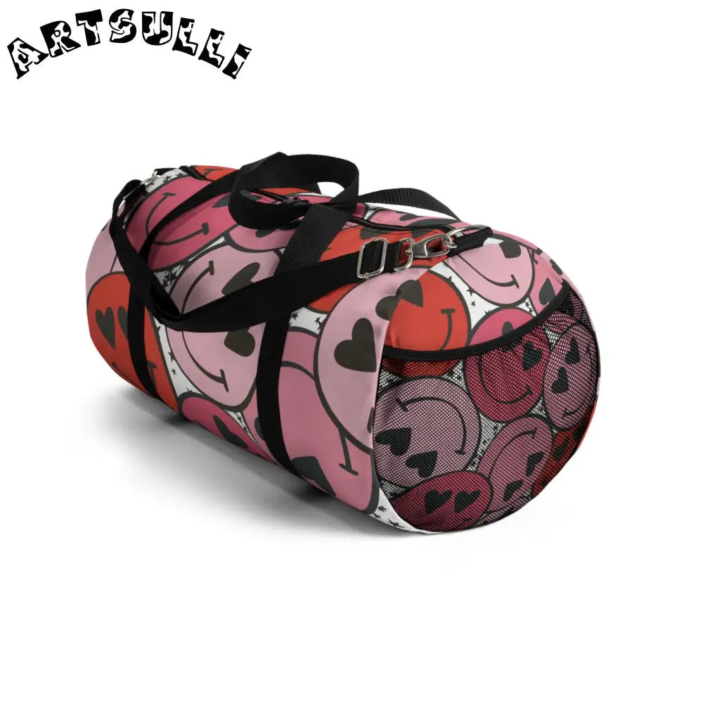 JAKKOUTTHEBXX Smiley Face x Heart Eyes Pink and Red Duffel Bag