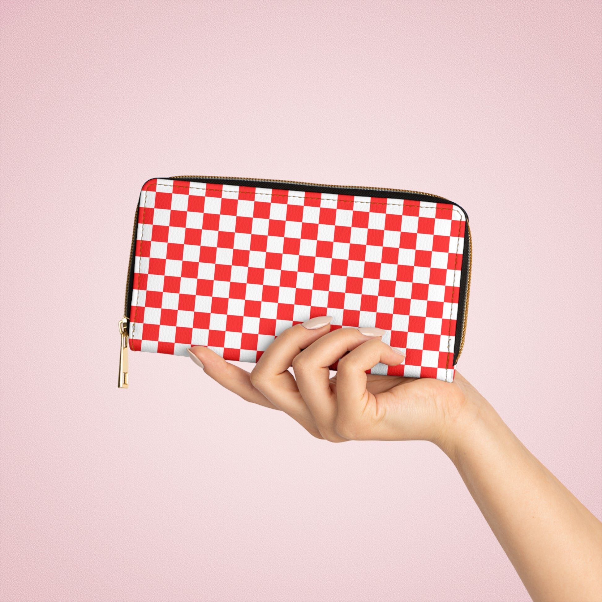 Checkerboard Red and White Zipper Wallet, Artsulli - Art is Long, Life is Short, Accessories, , , , , , , 