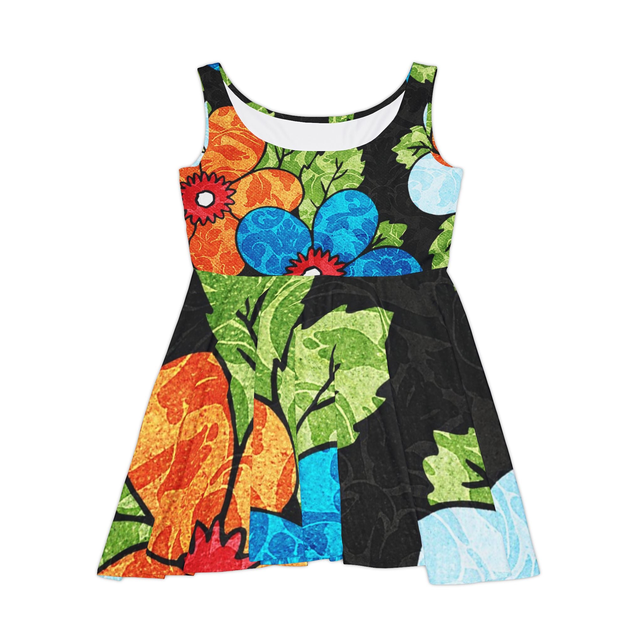 Groovy Black Floral Kl Women's Skater Dress (AOP), Artsulli - Art is Long, Life is Short, All Over Prints, Size, XS, , , , , 79952521769866290678