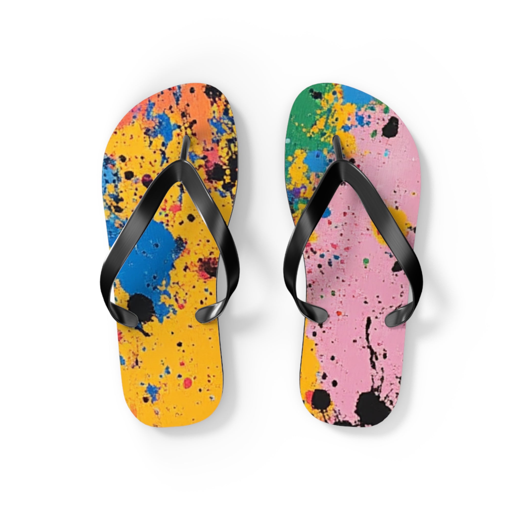 The Colors Of Paint Splatter Flip Flops, Artsulli - Art is Long, Life is Short, Shoes, Size, S, Color, Black sole, , , 12478267680647
