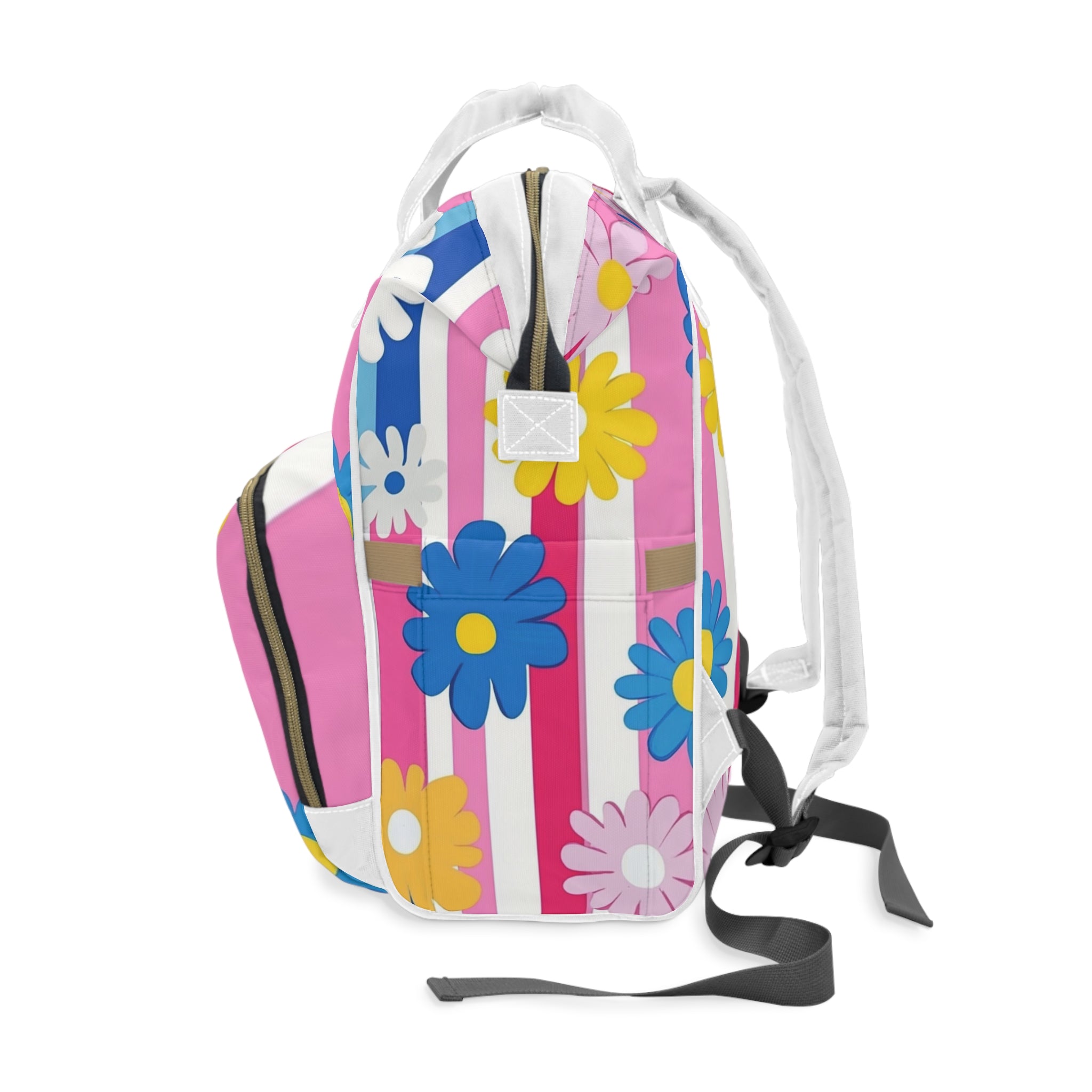 Flowers x Stripes Multi-Color Multifunctional Diaper Backpack, Artsulli - Art is Long, Life is Short, Bags, , , , , , , 