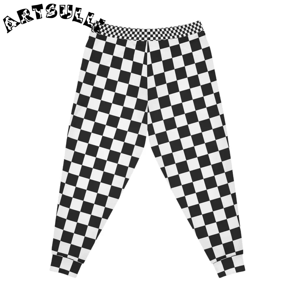 JAKKOUTTHEBXX Checkerboard White and Black Athletic Joggers (AOP)
